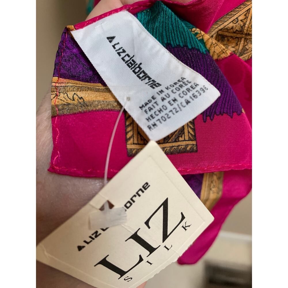 NWT Vintage Bright Multi Colored Liz Claiborne Silk Scarf Tassel Print 50x11 - Picture 3 of 5